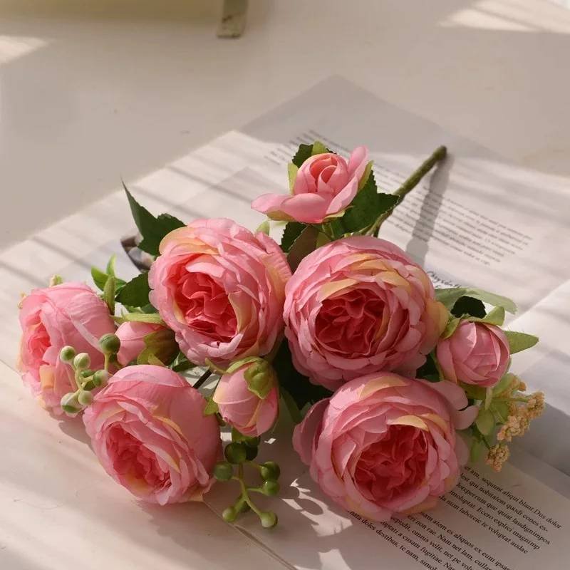 30cm Rose Pink Silk Bouquet Peony Artificial Flower 5 Big He
