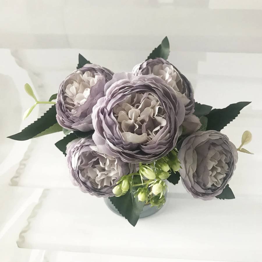 30cm Rose Pink Silk Peony Artificial Flowers Bouquet 5 Big H