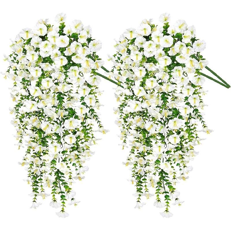 Artificial White Trailing Hanging Plants, Pair