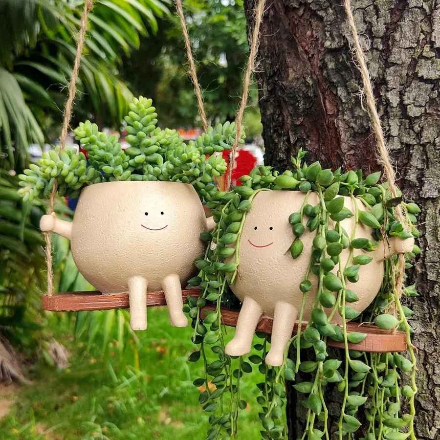 Resin Cartoon Swing Wall Hanging Flowerpot - Creative Head P